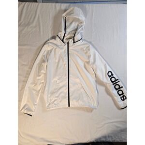 Adidas Womens Windbreaker Jacket White Black Full Zip Hooded S97051 Small